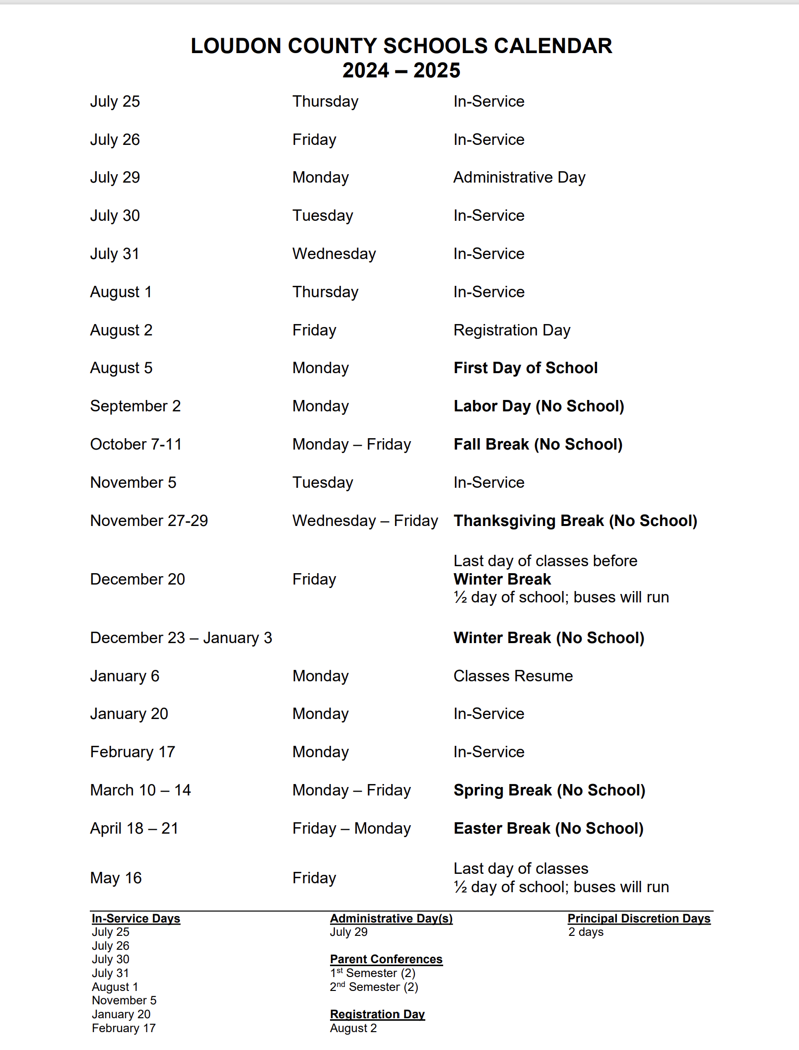 Print School Year Calendar | Loudon County Schools, TN