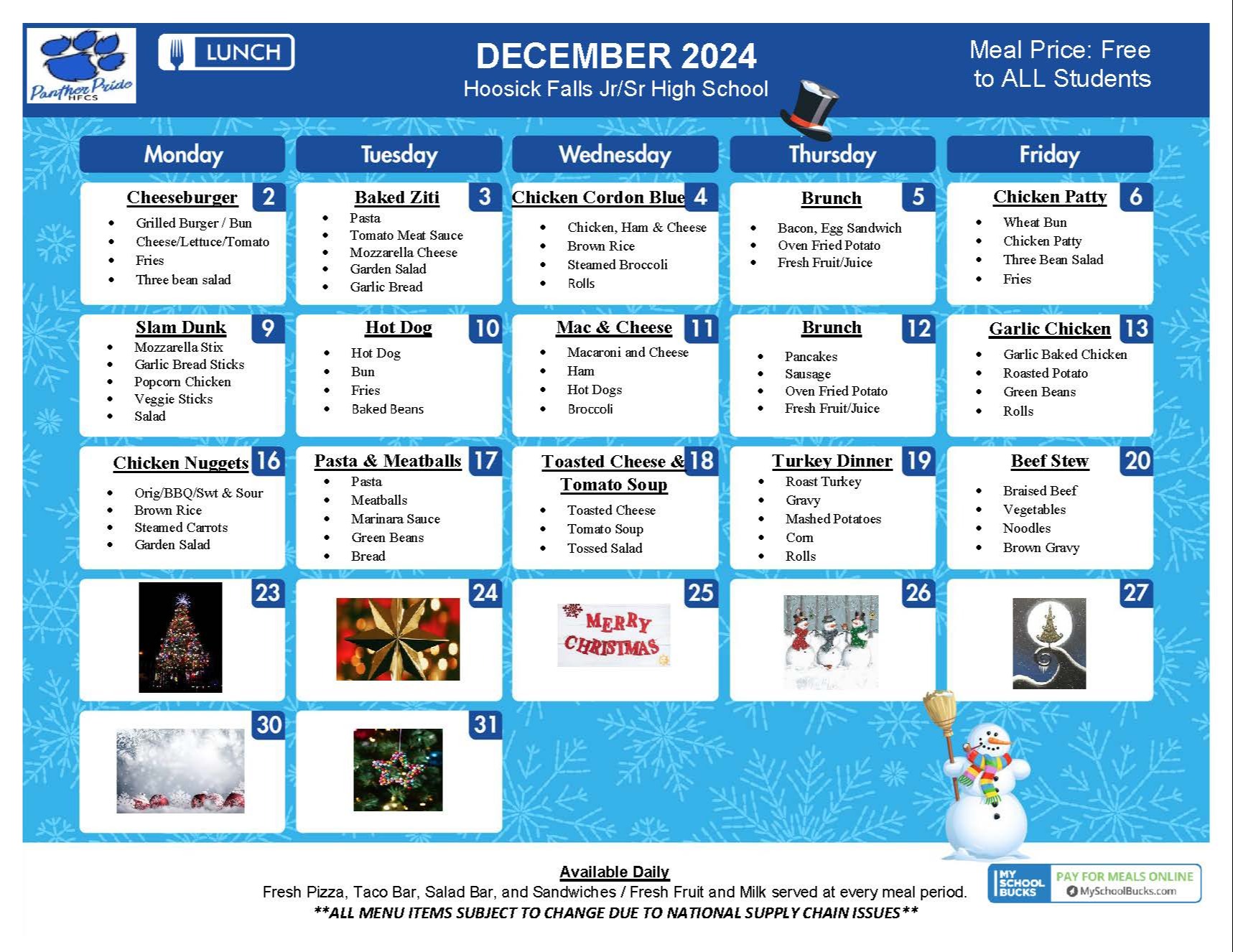 hs dec. lunch menu