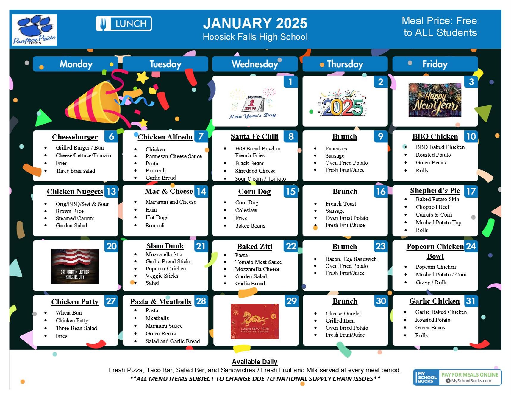 hs jan. lunch menu