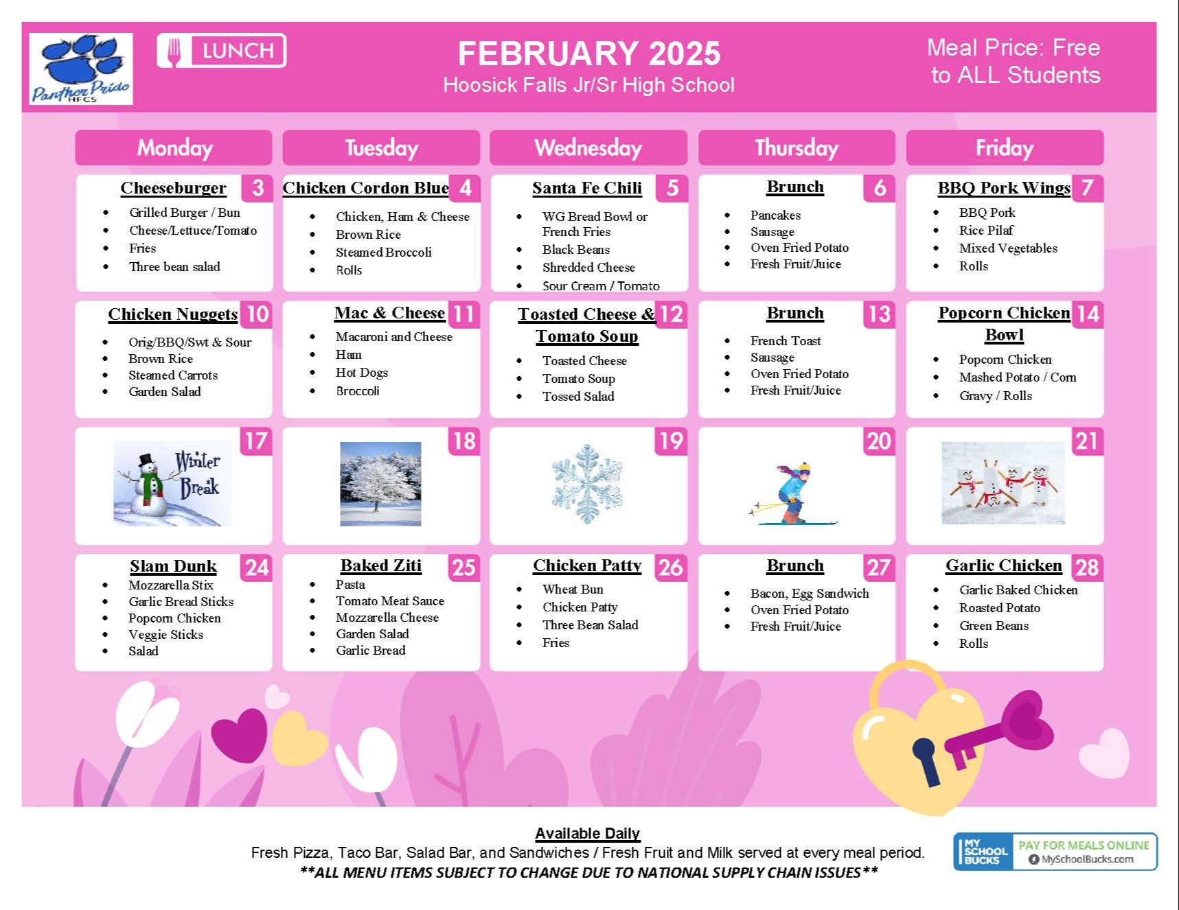 hs feb. lunch menu