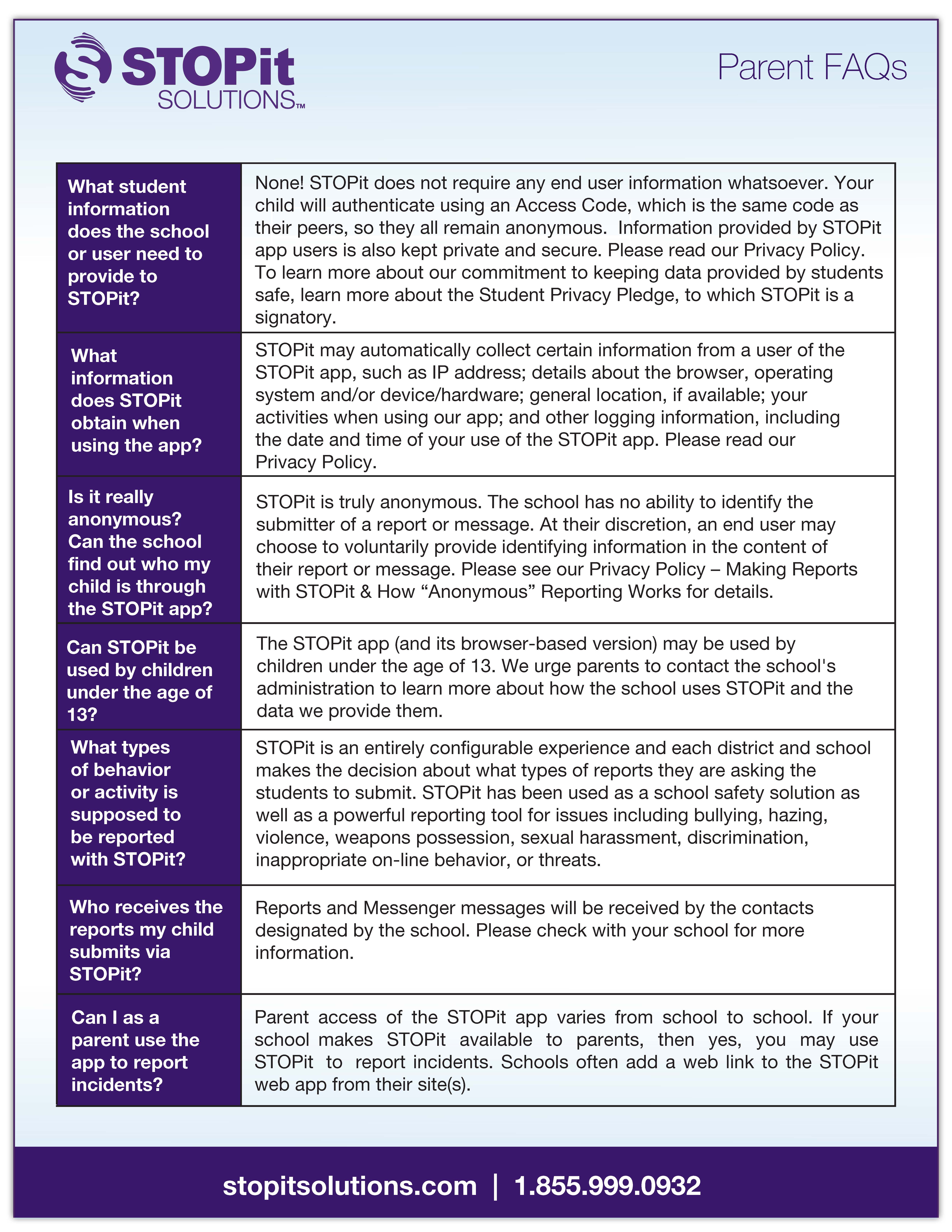 STOPit Parent FAQs