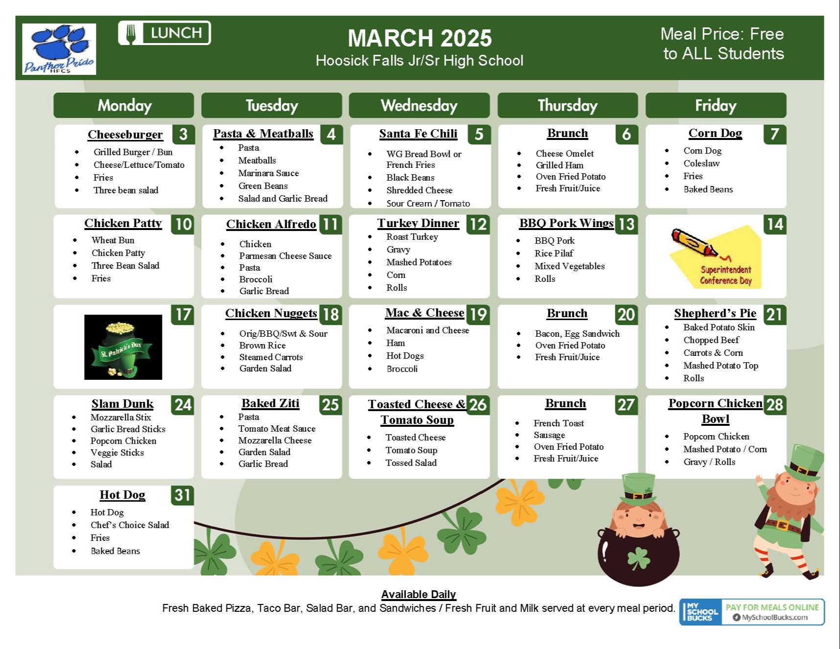 hs MARCH lunch menu