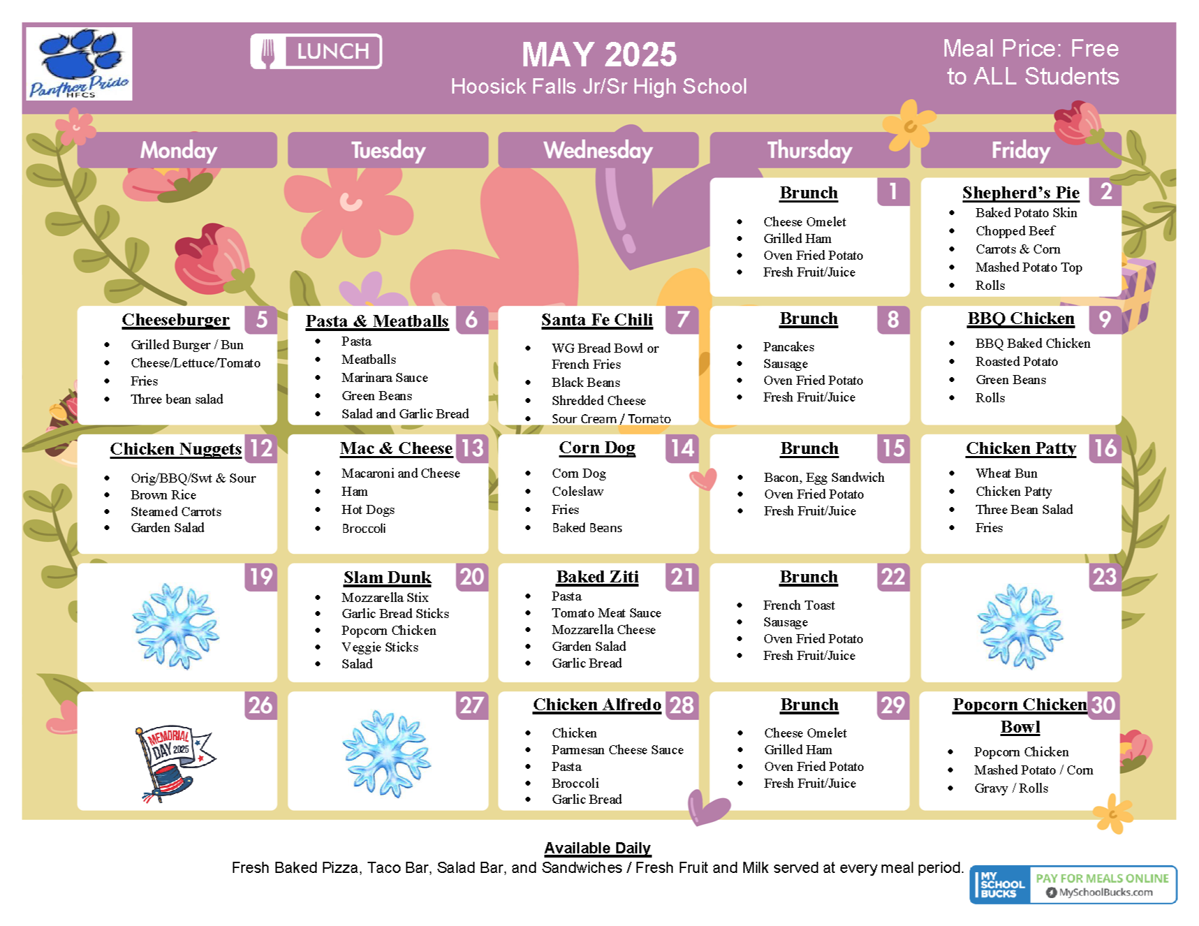 hs may lunch menu