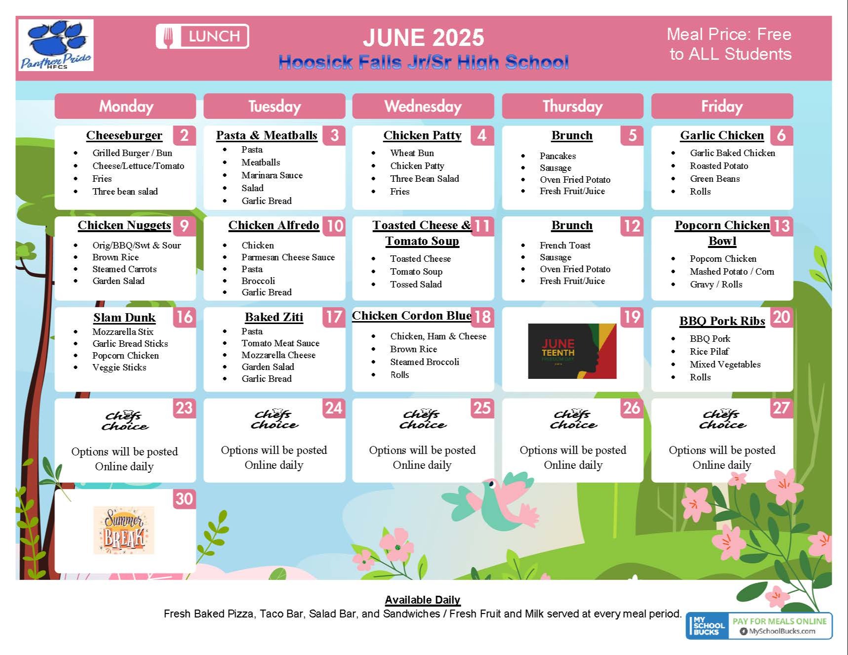 hs june lunch menu