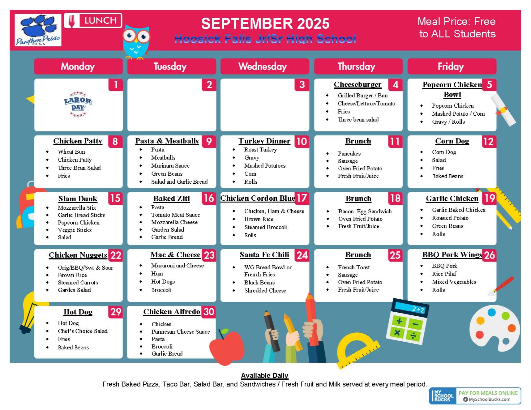 september lunch menu MS/HS