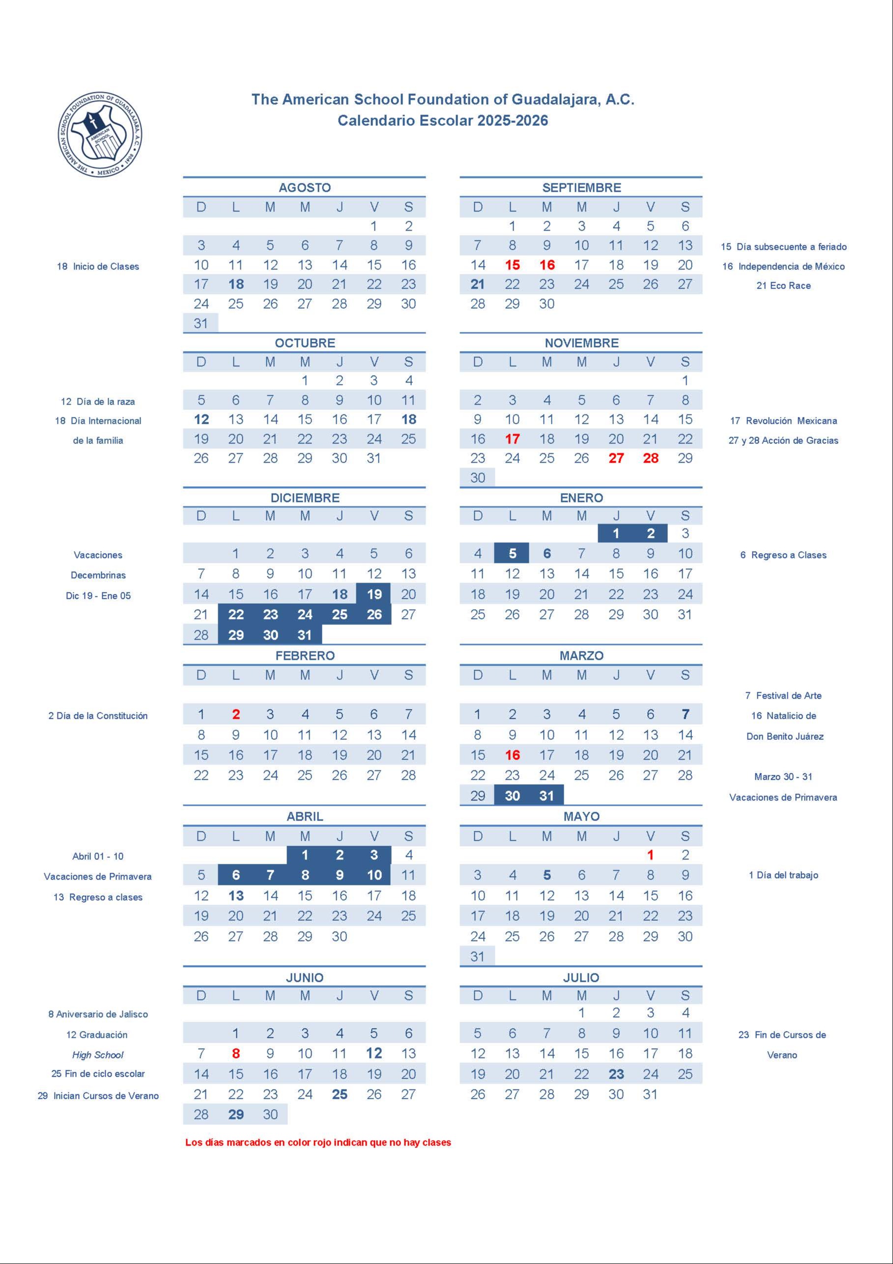 school Year At a Glance Calendar