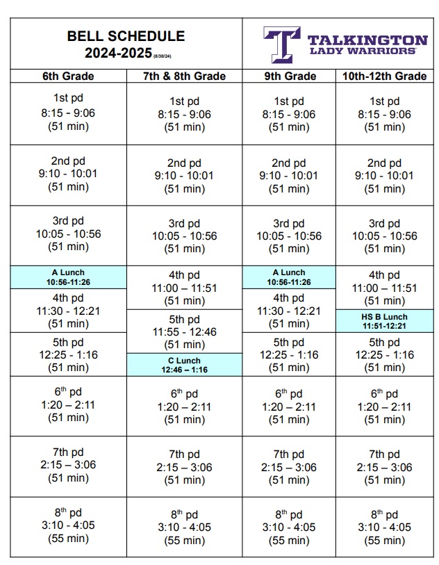 Updated schedule