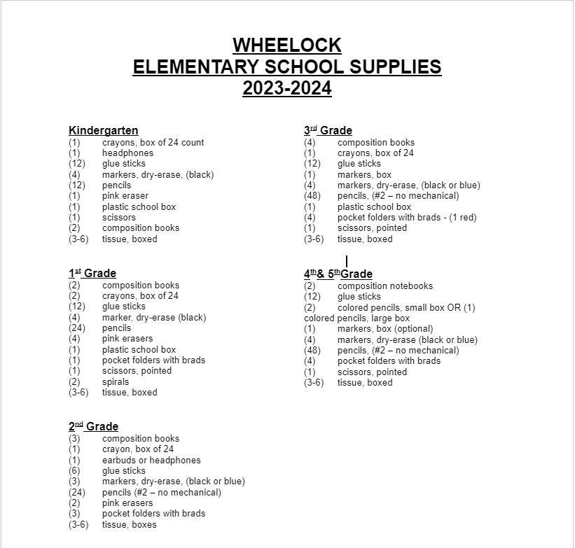 2023-2024 School Supply List