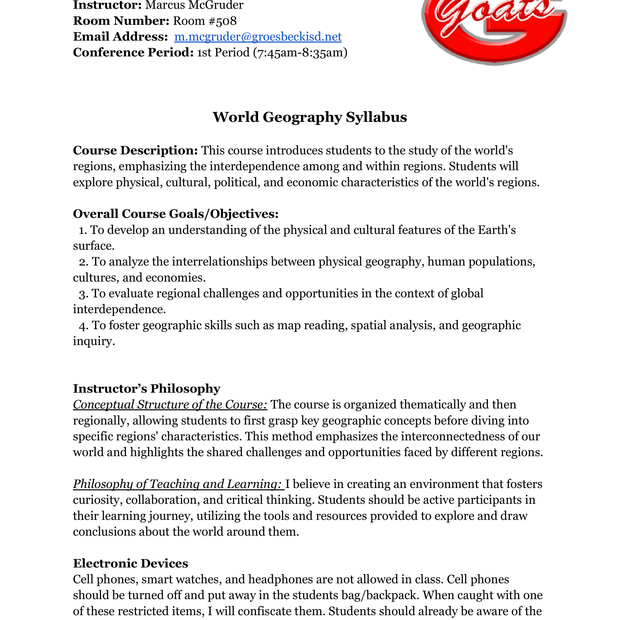 World Geo Syllabus Page 1
