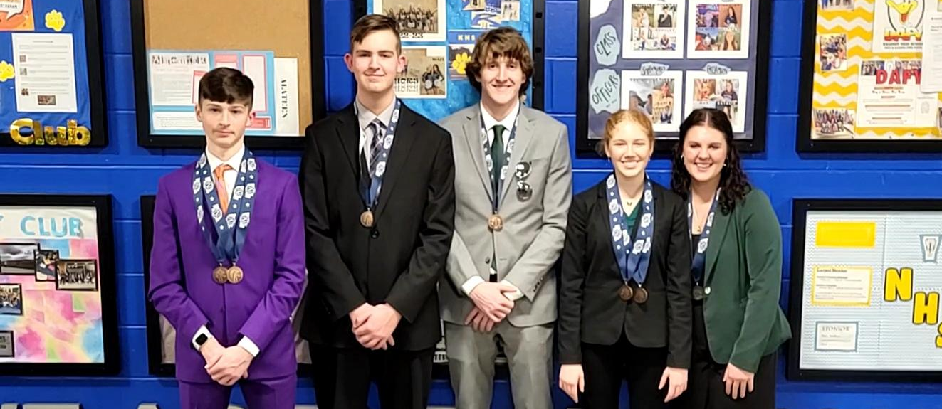 2023 State Speech Medalists - Cooper, Jasper, Carson, Annika, and Grace 3rd OID, Annika 6th Poetry, Cooper 5th Entertainment