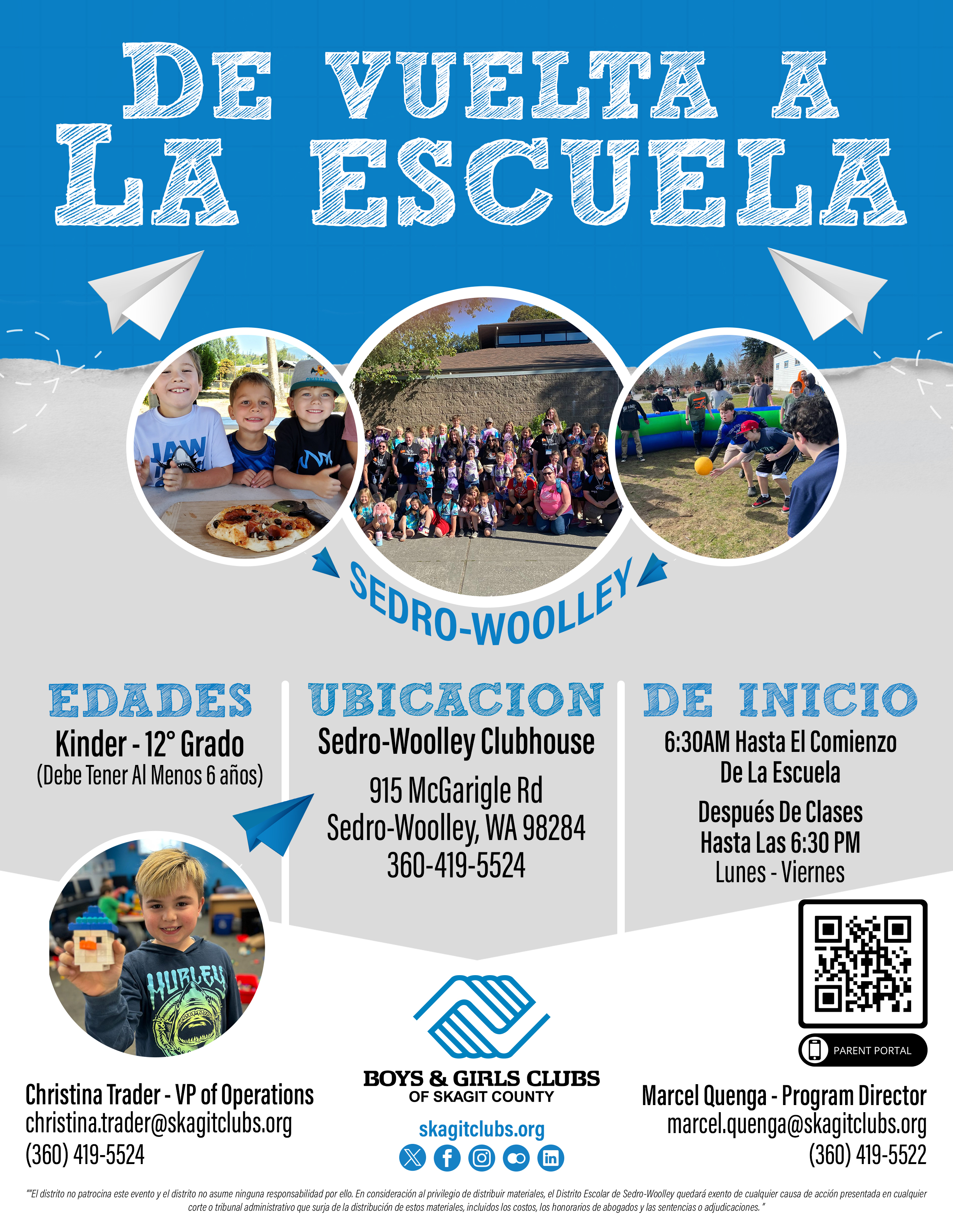 Looking for Before or After School Child Care?  The Sedro-Woolley Boys & Girls Club provides a safe and engaging environment for your children, offering care from 6:30 a.m. until school starts and after school until 6:30 p.m.  Conveniently located near Cascade Middle School at 915 McGarigle Road, Sedro-Woolley, WA 98284, the club is a great option for families needing reliable childcare before or after school hours.  For more information, call 360-419-5524 or visit skagitclubs.org.  Please note: The Boys & Girls Clubs of Skagit County are not affiliated with the Sedro-Woolley School District.