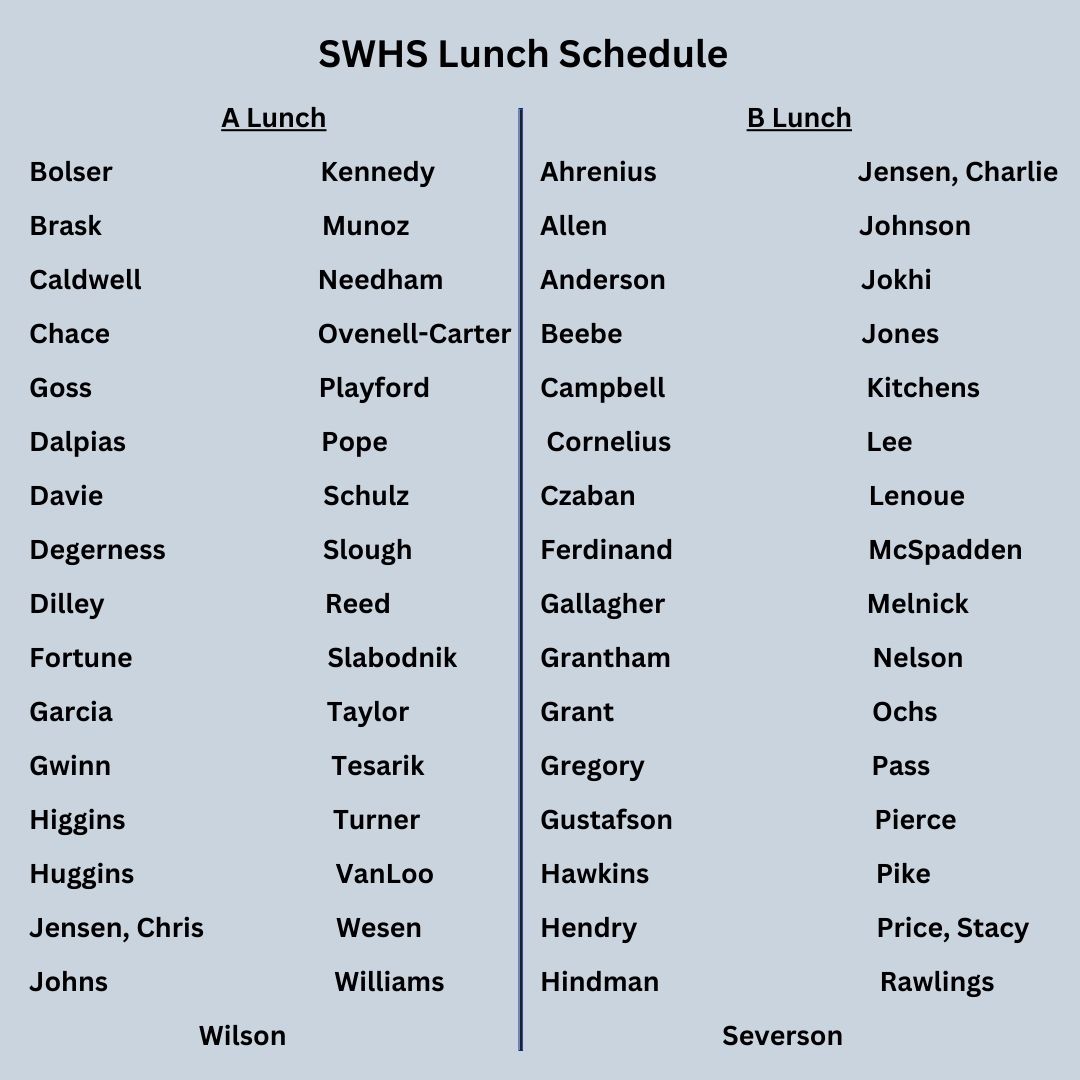Downloadable Image of the SWHS Teacher Lunch Schedule
