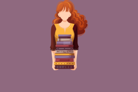 Graphic of lady with books