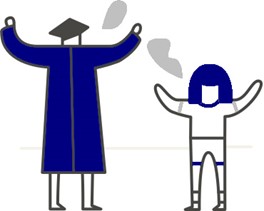 teacher with graduation cap and student
