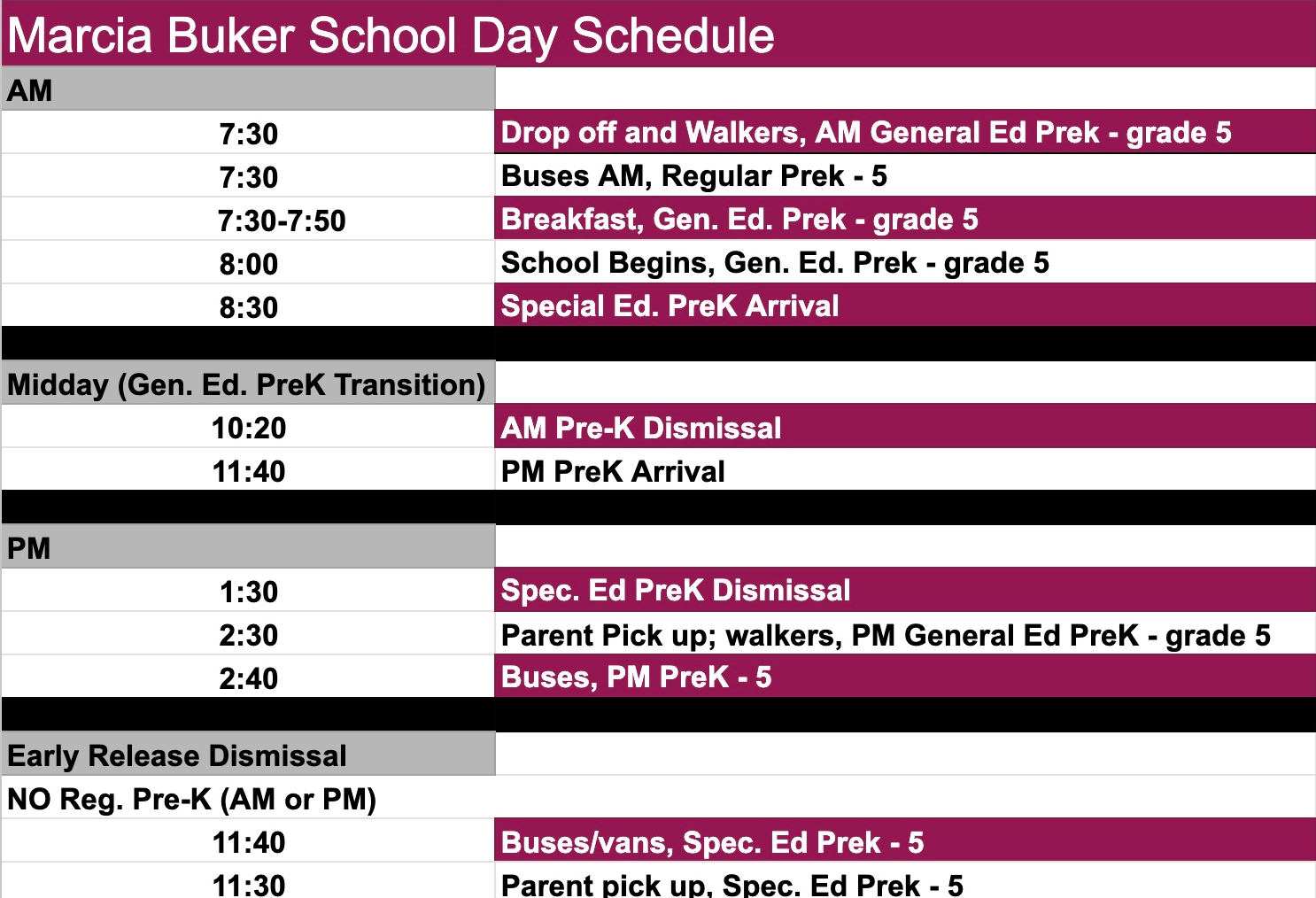Marcia Buker Daily Schedule 25-26