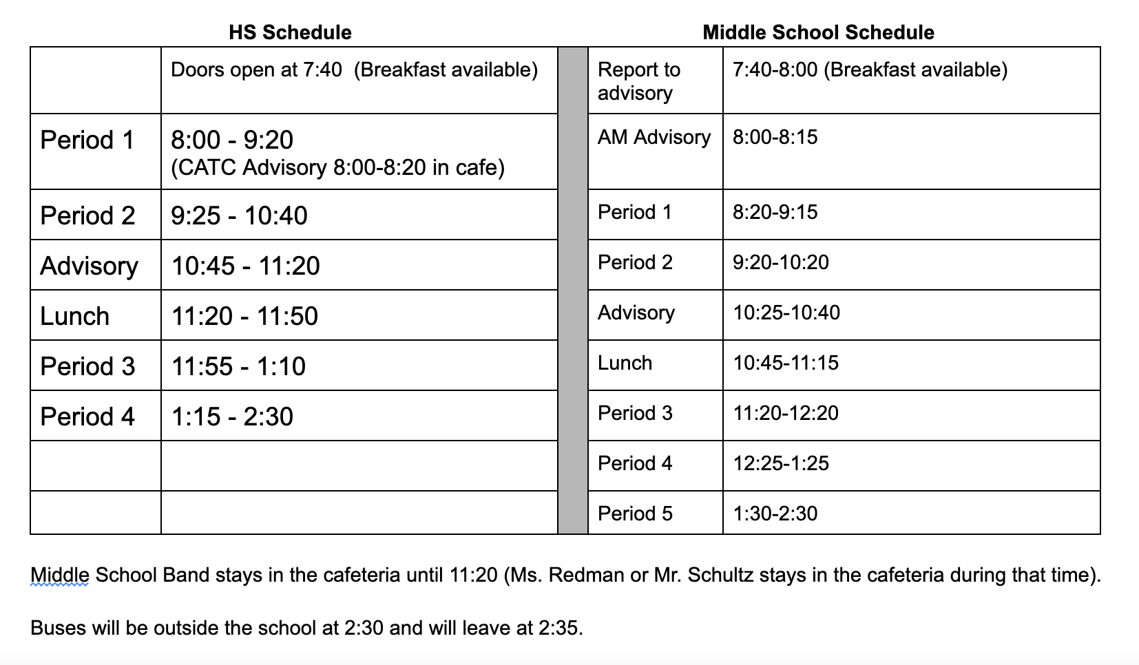 new bell schedule