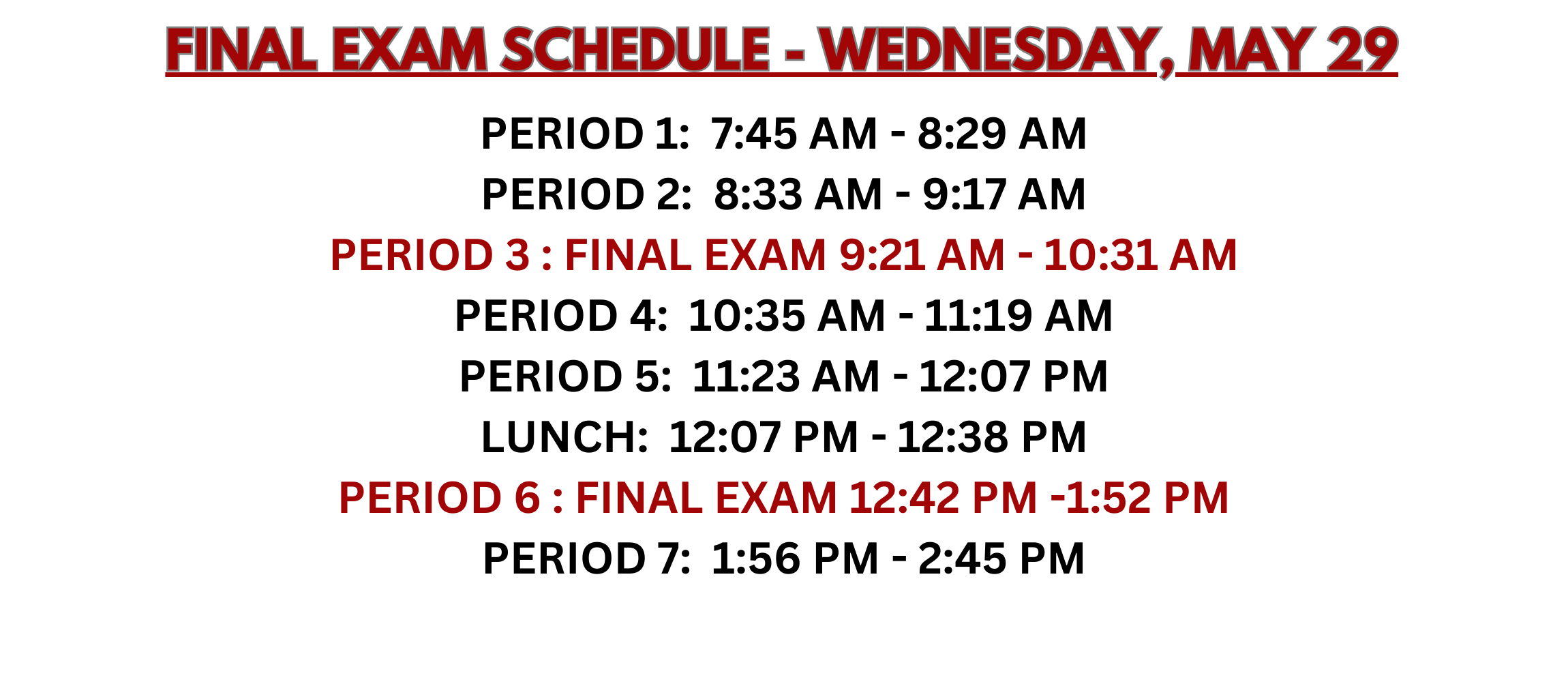 Wednesday Final Exam Schedule