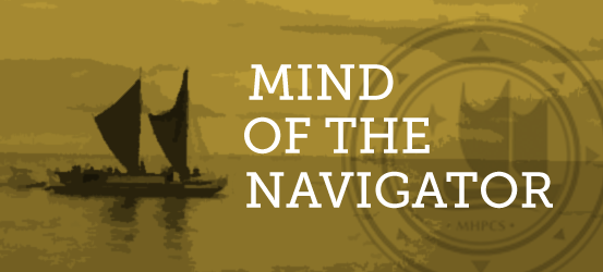 Mind of the navigator graphic with sailboat in background