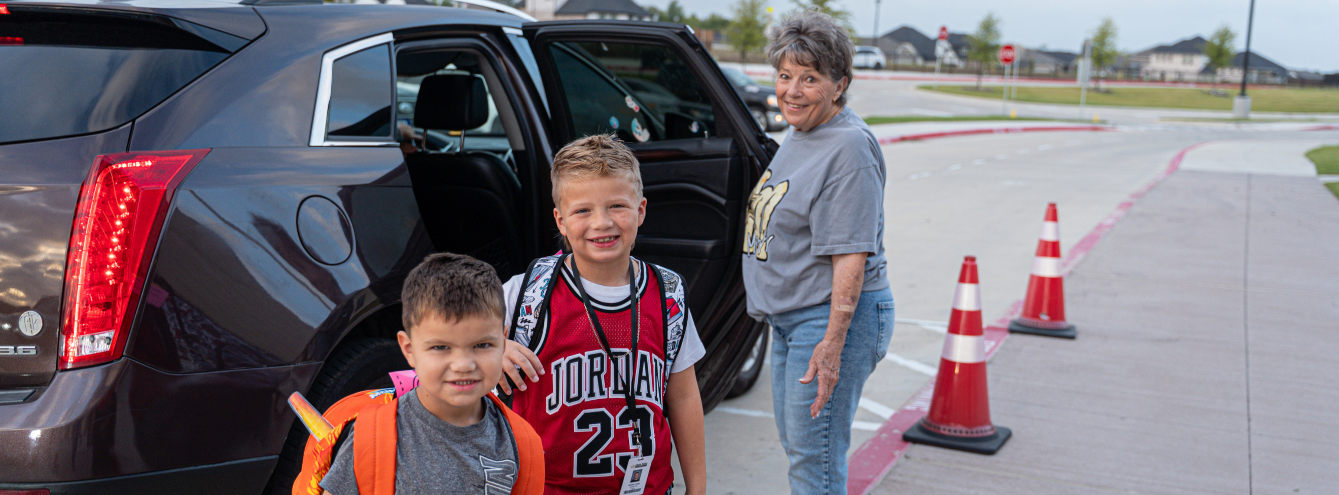 First day drop-off with namesake, Sara Moss, at Sara Moss Elementary School.