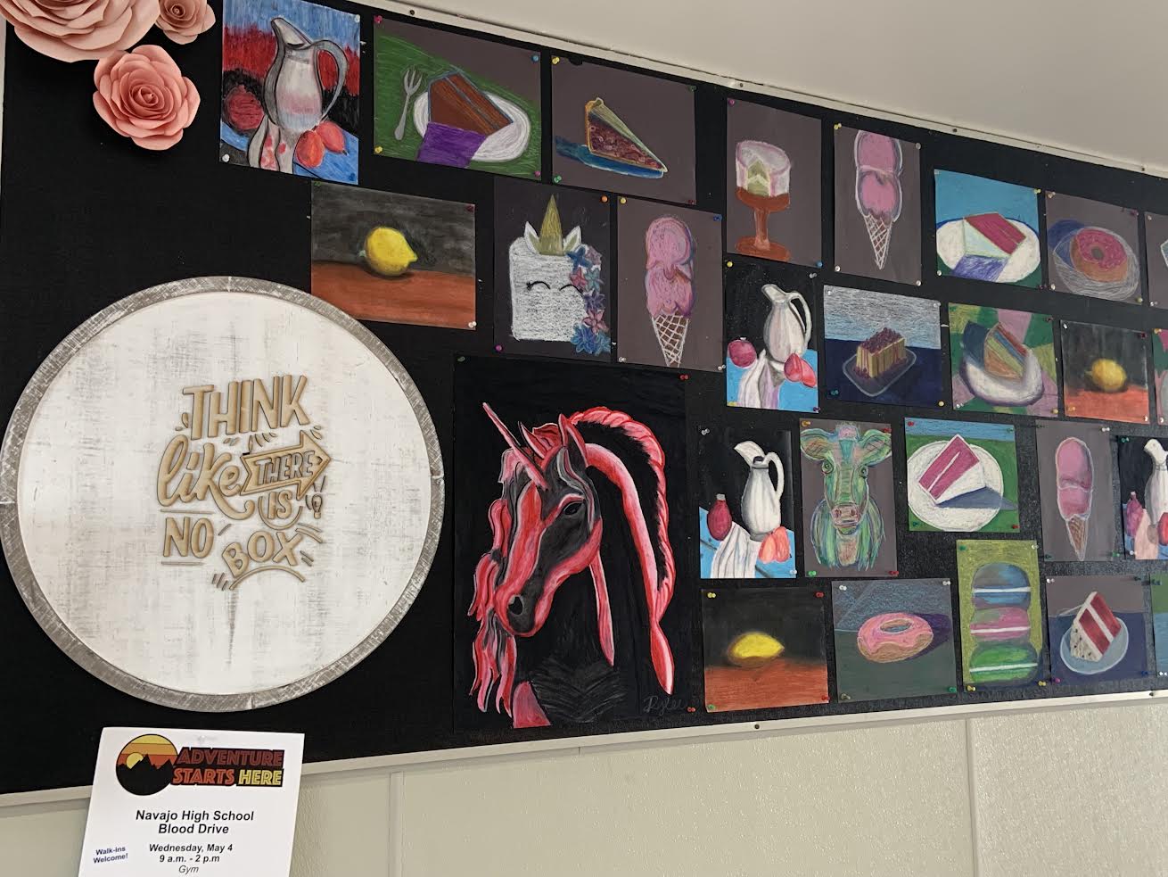 Bulletin board with artwork for creative foods