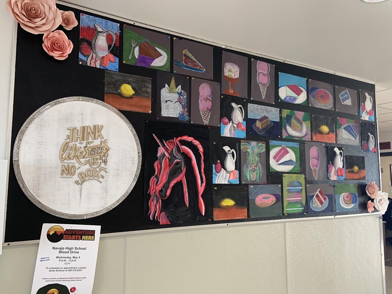 Bulletin board with artwork for creative foods