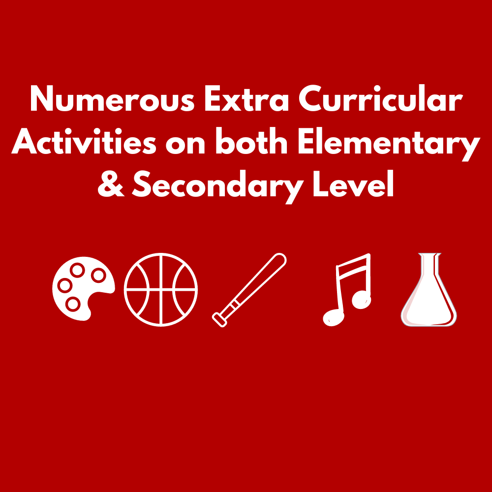 text reading numerous extra curricular activities on both the elementary and secondary level