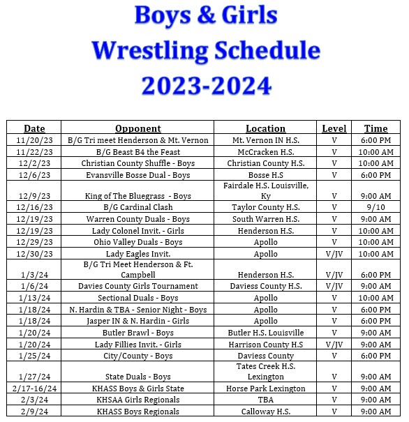 Wrestling Schedule 23-24