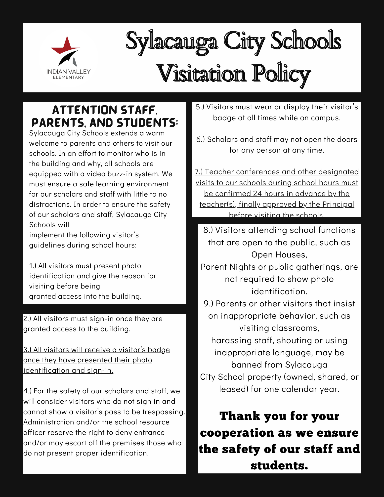 Visitor's policy flyer