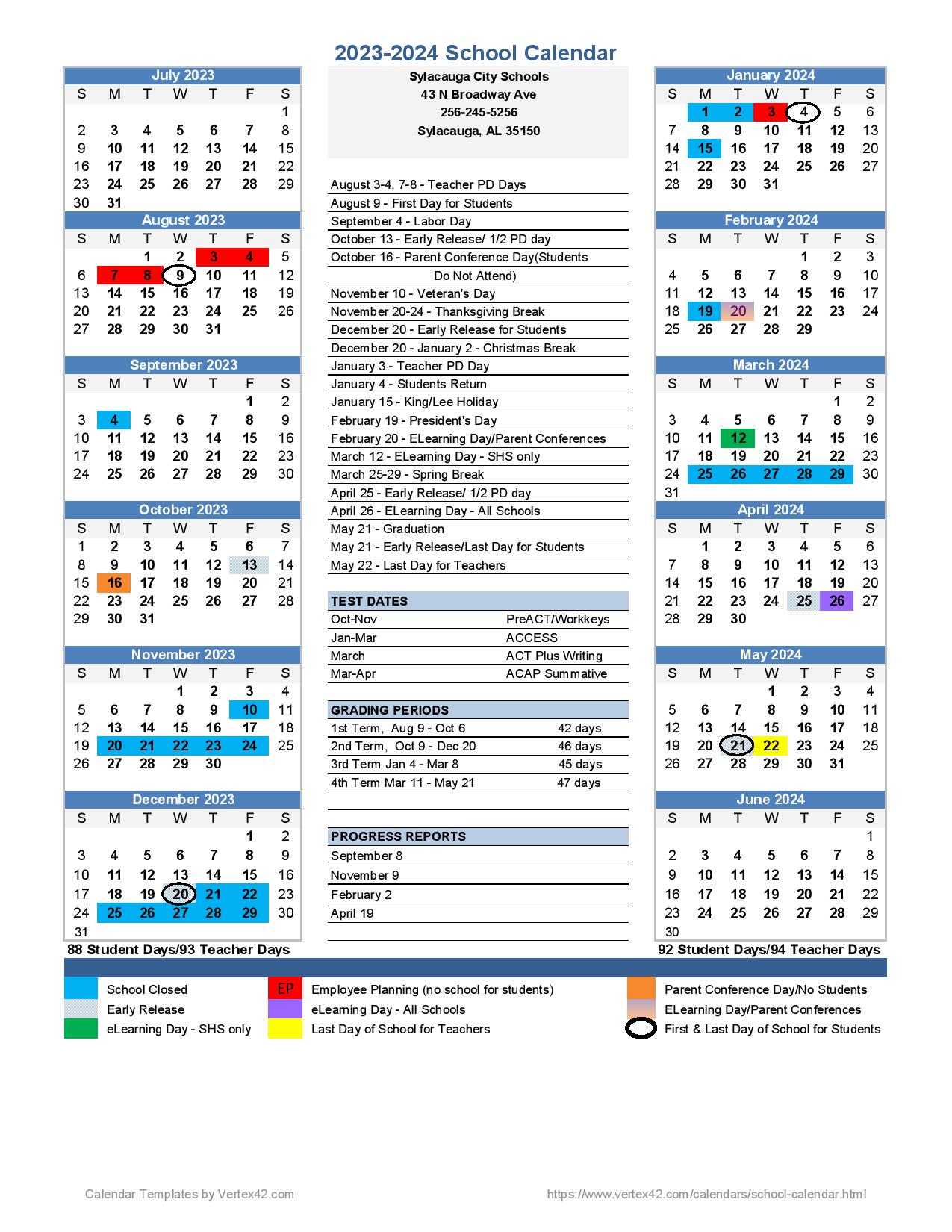 2023/2024 School Calendar | Nichols-Lawson Middle School