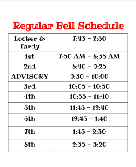 picture of the regular bell schedule times