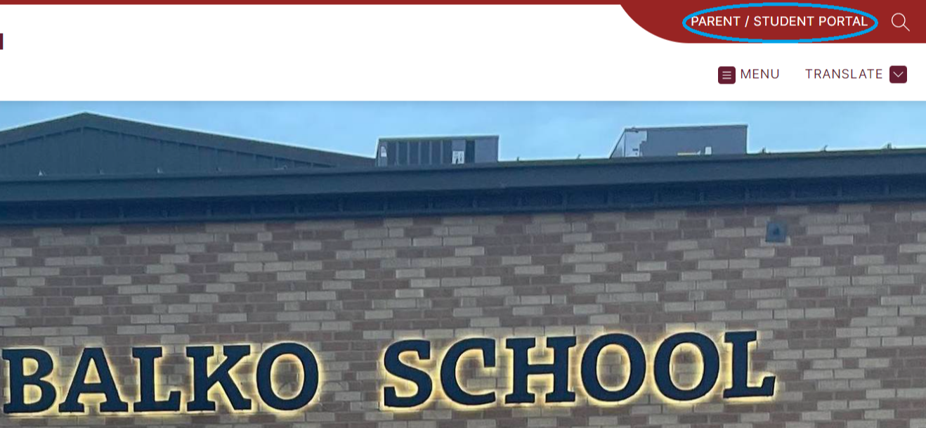 On the school website homepage, click on the Parent/Student Login option button