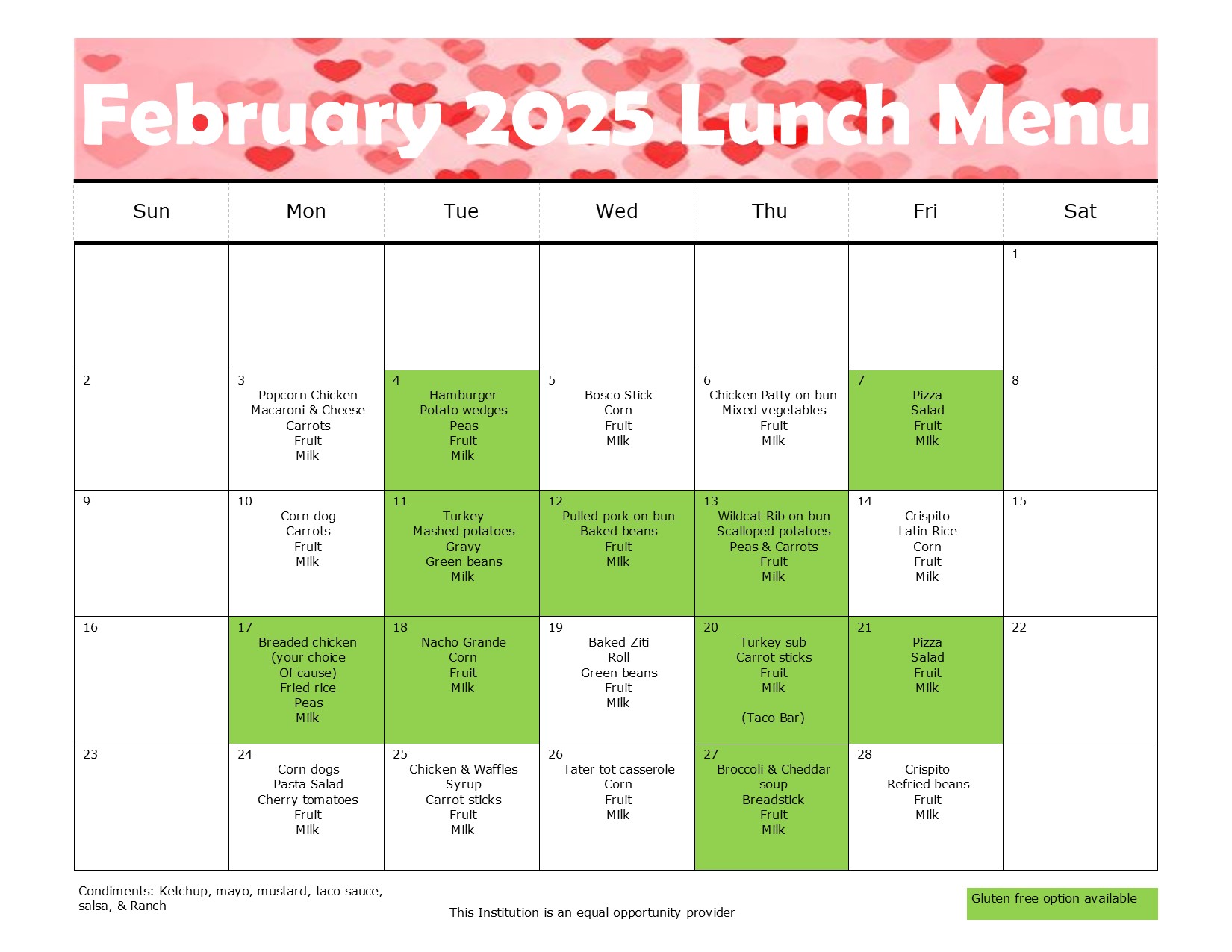 February Lunch Menu