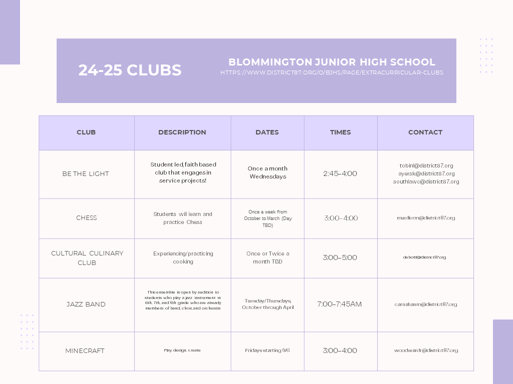 BJHS 2024-25 Extracurricular Clubs