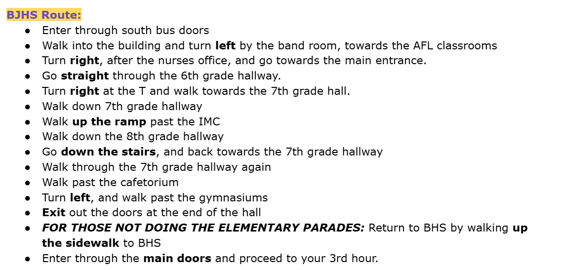 BJHS Parade Route
