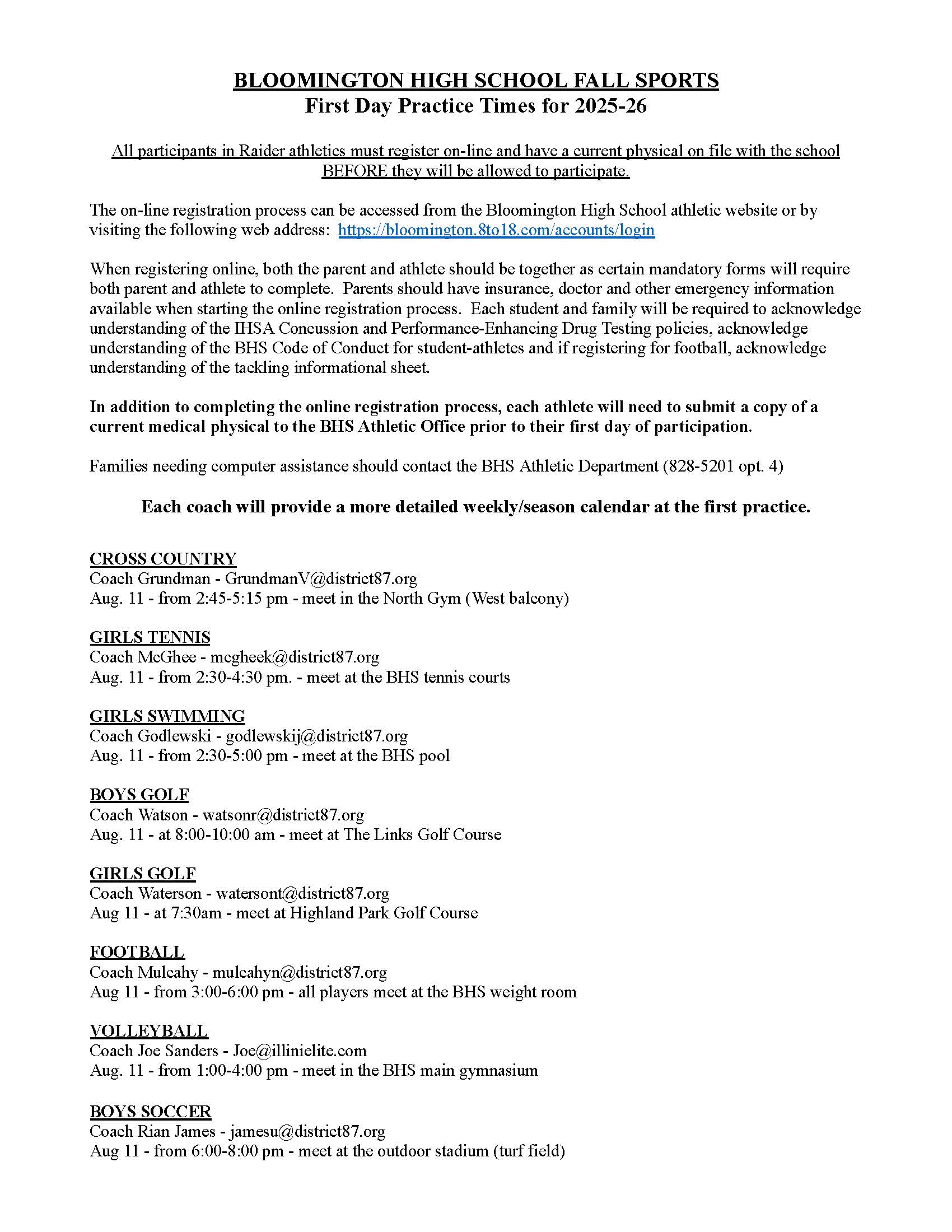 Fall Tryout Information