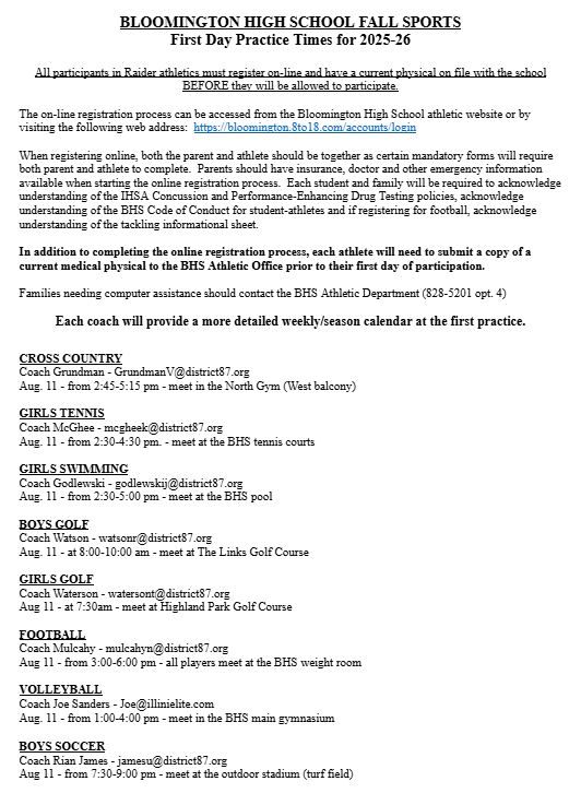 Fall Tryout Information