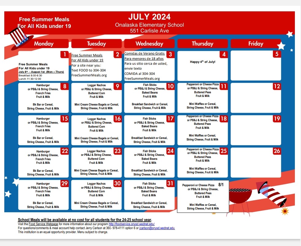 Picture of July Menu Free Summer Meals for All Kids