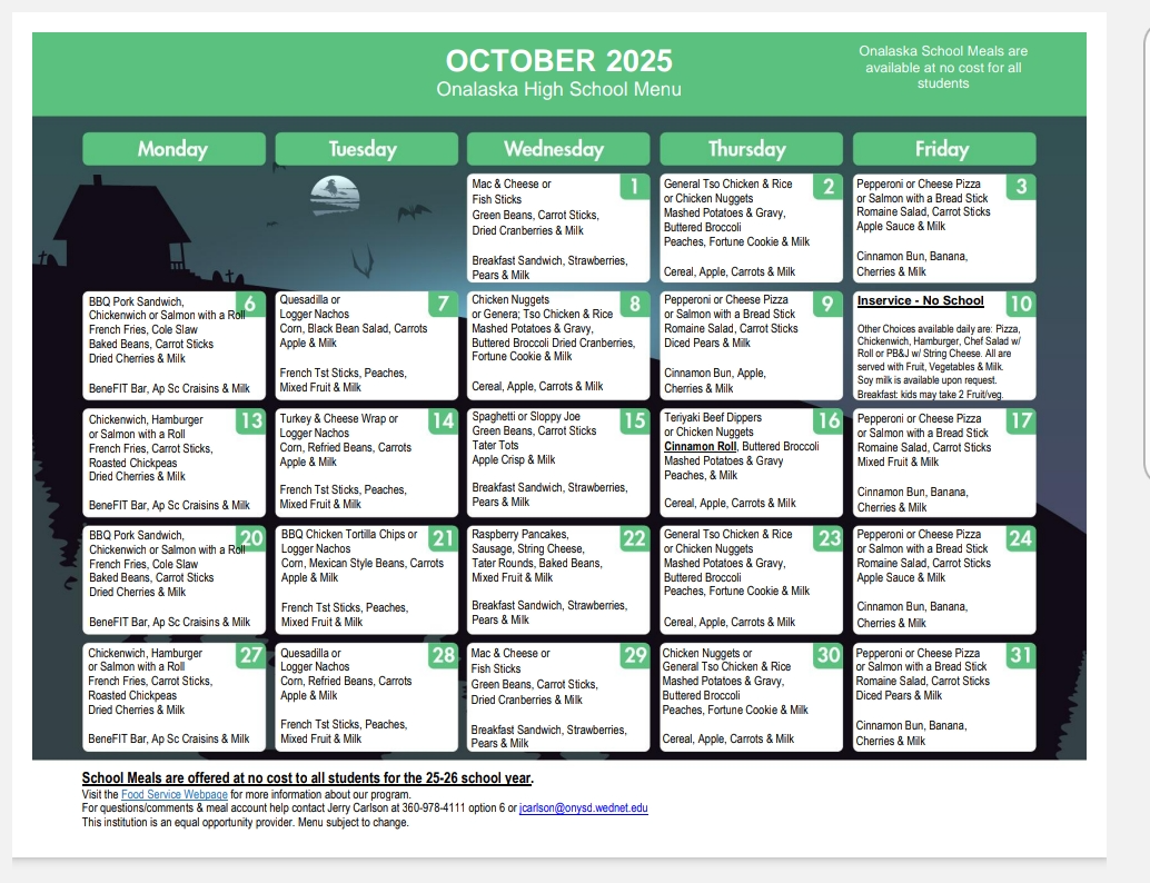 Picture of Oct HS Menu