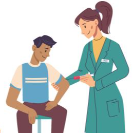 Sign-up for 6th Grade Immunizations (graphic of a nurse giving a shot)