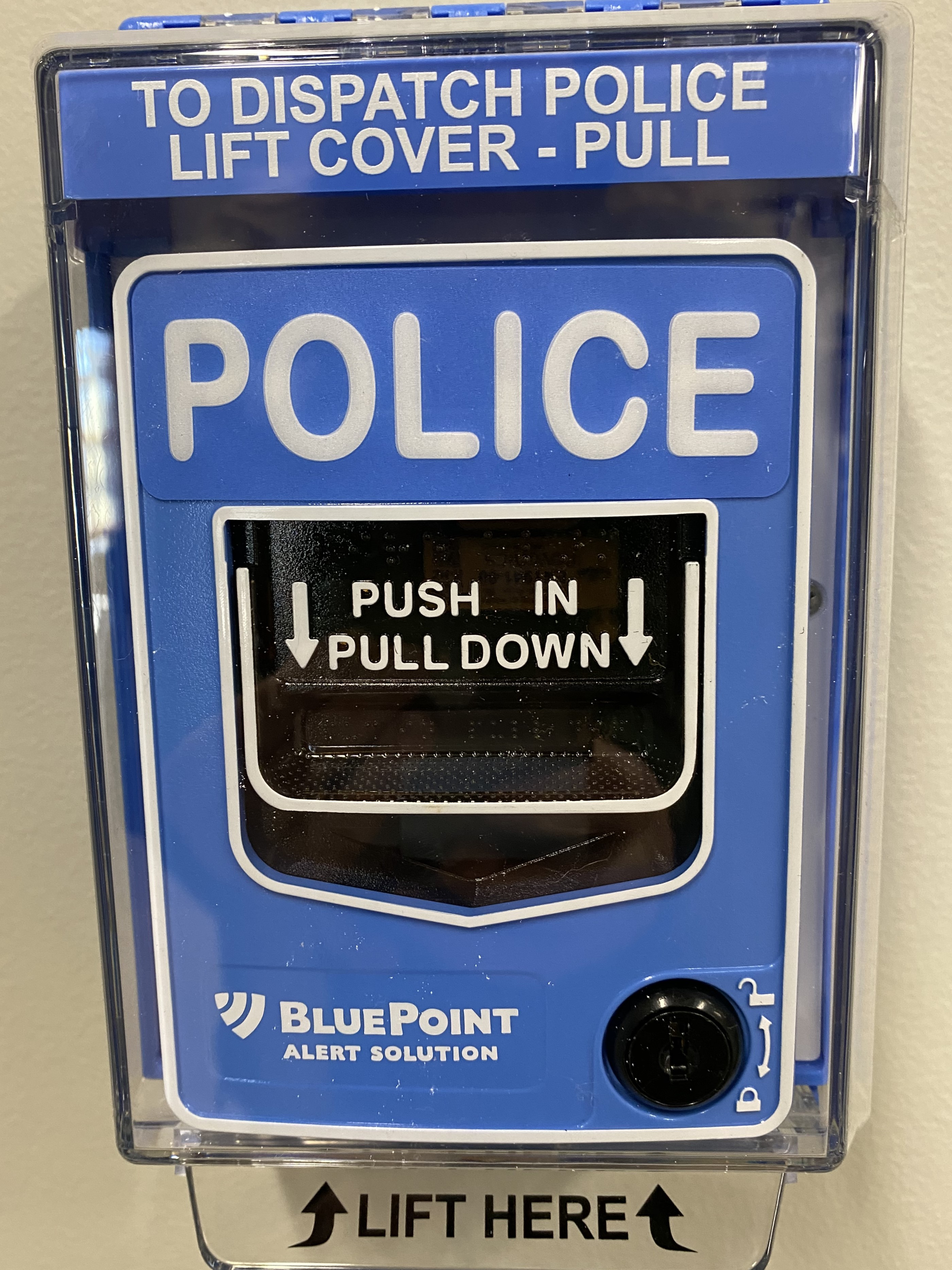 BluePoint Police pull station mounted to a wall