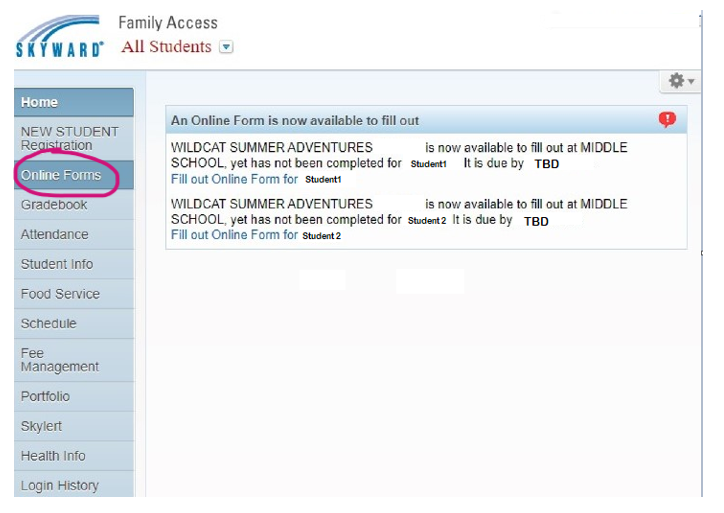 Skyward Family Access Online Forms