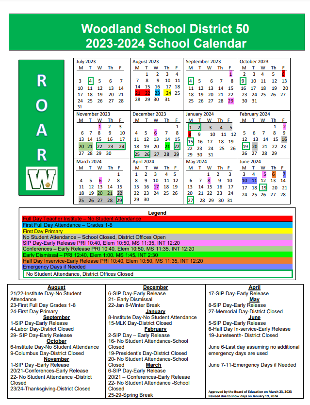 2023 - 2024 School Year Calendar 