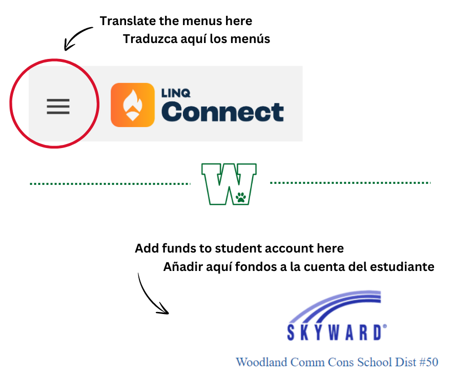 View and translate menus in LINQ connect and add fund to student account in Skyward