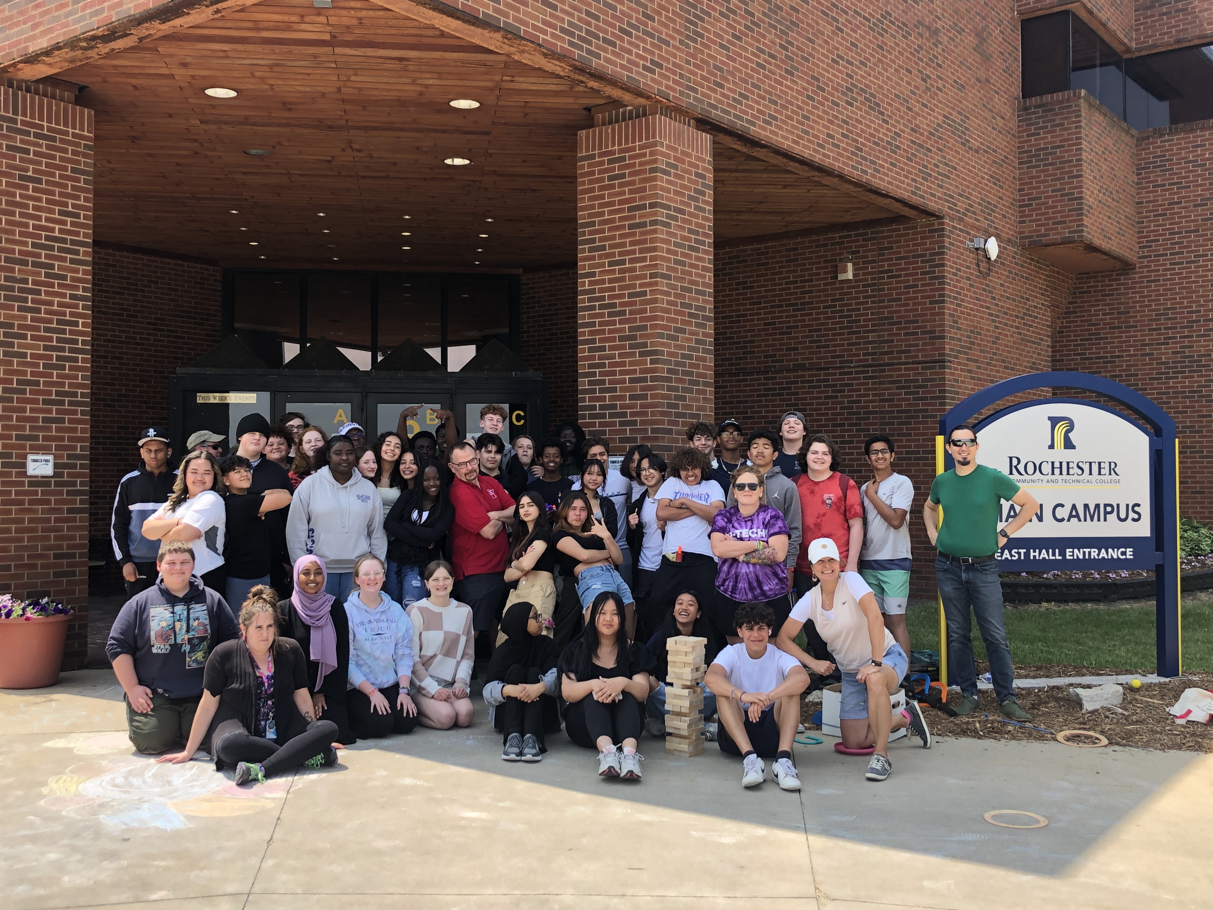 P-TECH students outside of RCTC's East Hall