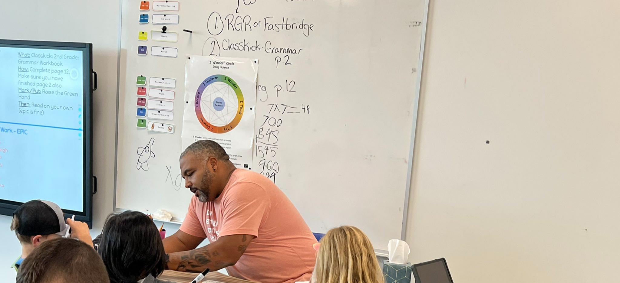 Mr. Johnson teaching a literacy group. 