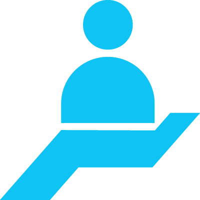 Hand holding up an icon of a student