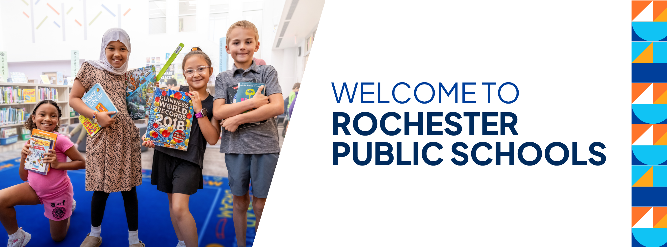 Welcome to Rochester Public Schools with photo of four students smiling at the camera