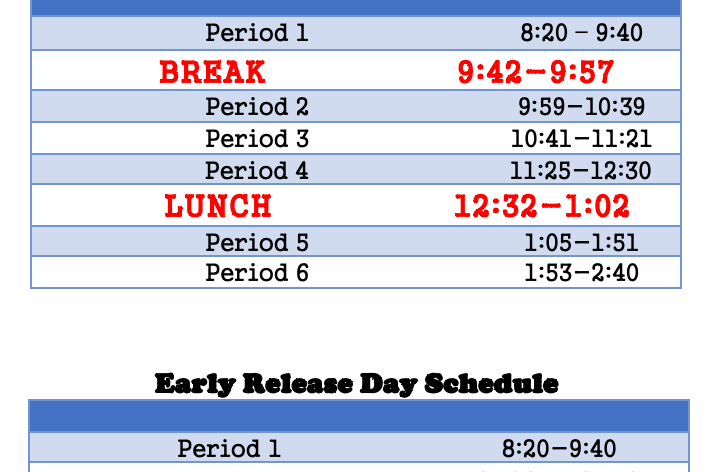 5th Grade Bell Schedule
