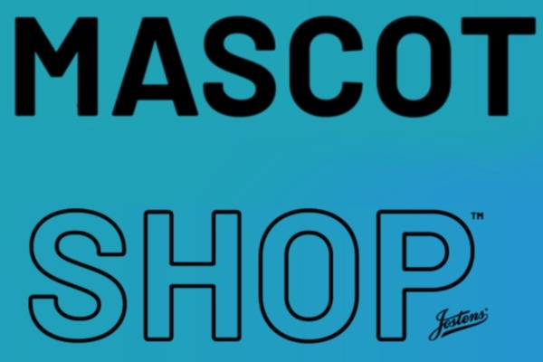Teal background with black text that reads Mascot Shop