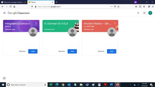 Google Classroom screenshot